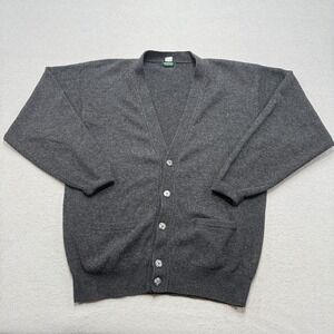 Vintage Lambswool Grandpa Cardigan Mens L Charcoal Gray V-Neck Knit Giordano
